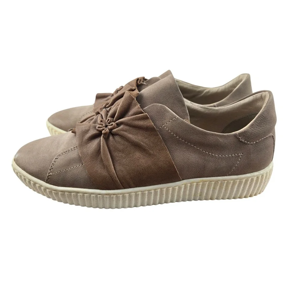 Miz Mooz Women Taupe Leather Knotted Bow Slip On Sneakers EU 39 US 8.5-9 Low Top
